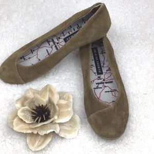 Oliberte Brown Nubuck Suede Slip On Ballet Flats